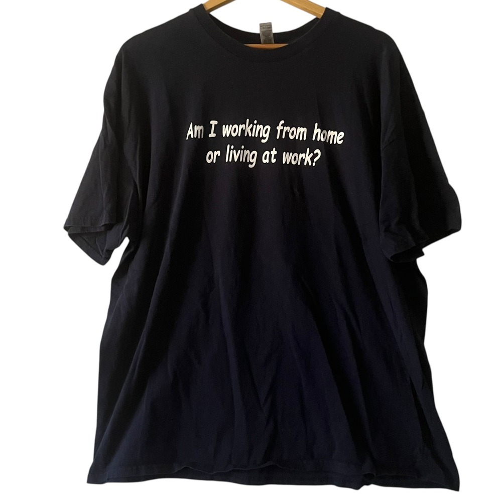 Gildan 2XL Funny Work From Home T-Shirt Navy Novelty Graphic Tee